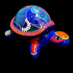 Talavera Mexican Style Red Clay Colorful Hand Painted Artwork Turtle Trinket Box